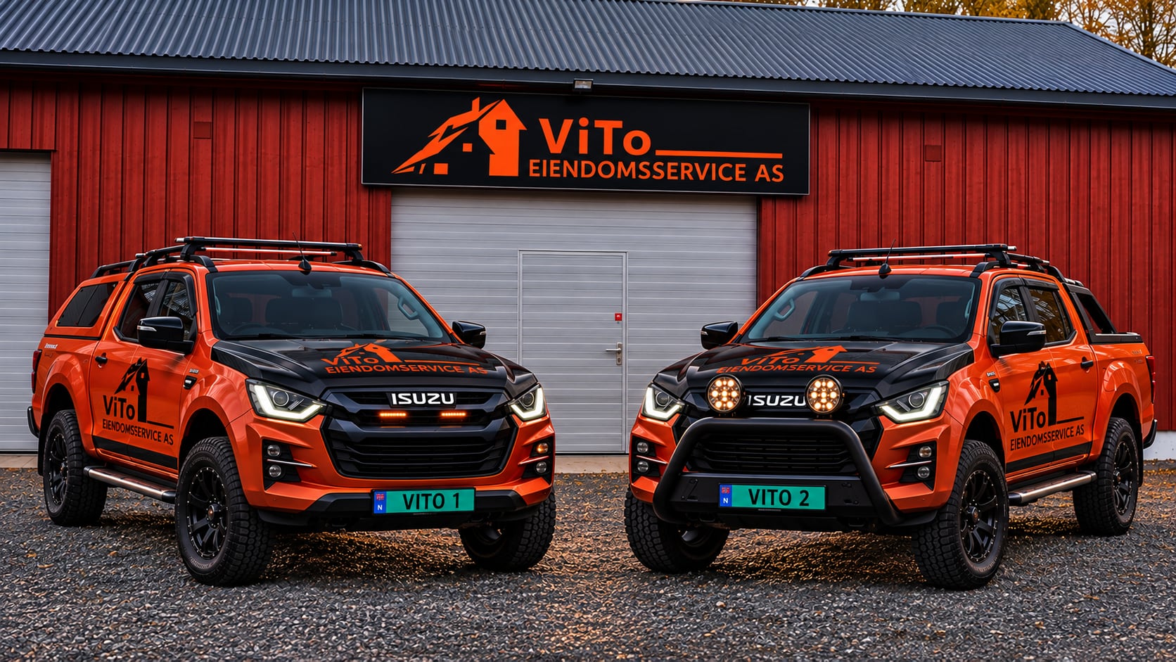 ViTo sine profilerte firmabiler foran verkstedet
